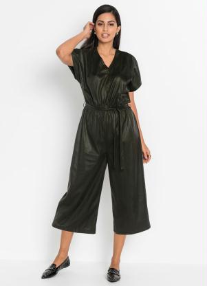 Macacão Pantacourt em Suede Animal Print (Verde) Macacão Pantacourt em Suede Animal Print (Verde)