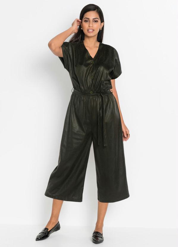 Macacão Pantacourt em Suede Animal Print (Verde) Macacão Pantacourt em Suede Animal Print (Verde)