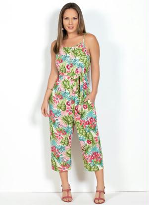 Macacão Pantacourt (Folhagens Verde) com Alças Macacão Pantacourt (Folhagens Verde) com Alças