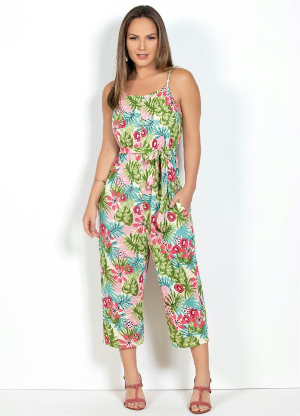 Macacão Pantacourt (Folhagens Verde) com Alças Macacão Pantacourt (Folhagens Verde) com Alças