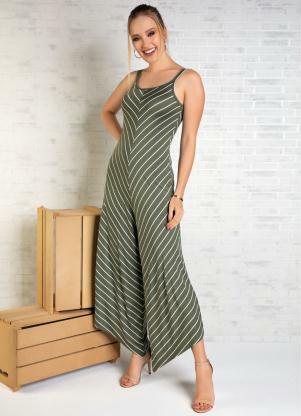 Macacão Pantacourt (Listrado Verde) Assimétrico Macacão Pantacourt (Listrado Verde) Assimétrico