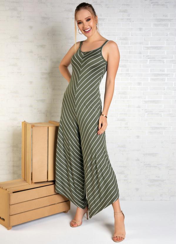 Macacão Pantacourt (Listrado Verde) Assimétrico Macacão Pantacourt (Listrado Verde) Assimétrico