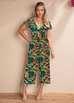 Macac�o (Tropical Azul) com Decote Transpassado