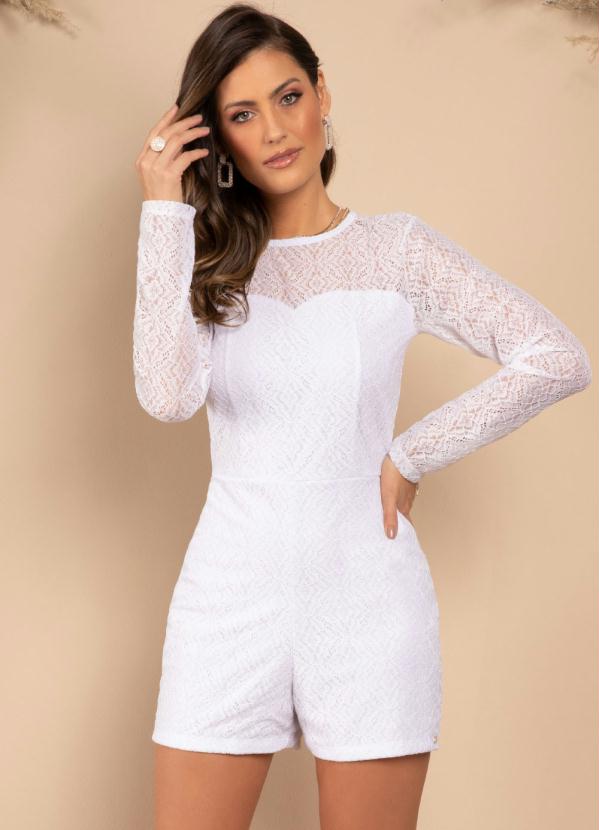 Macaquinho (Branco) em Renda com Mangas Longas