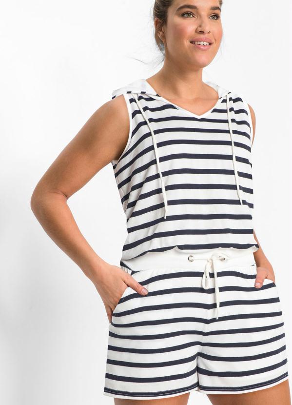 Macaquinho com Capuz Listrado (Branco)