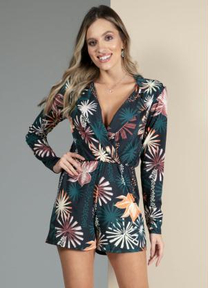 Macaquinho com Decote Transpassado (Floral Preto)