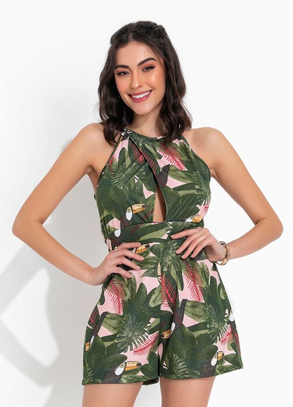 Macaquinho(Folhagem Verde) com Decote Transpassado