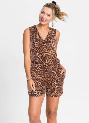 Macaquinho Transpassado Animal Print (On�a Marrom)