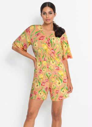 Macaquinho Transpassado Estampado (Floral Laranja) Macaquinho Transpassado Estampado (Floral Laranja)