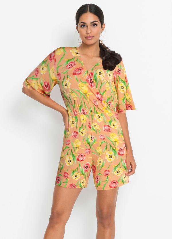 Macaquinho Transpassado Estampado (Floral Laranja) Macaquinho Transpassado Estampado (Floral Laranja)