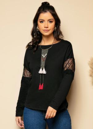 Casaco de Moletinho (Preto) com Renda nas Mangas