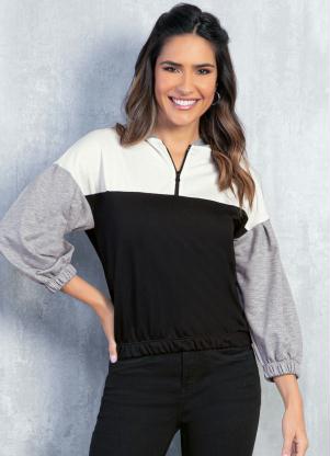 Casaco de Moletom (Tricolor) com Capuz e Z�per