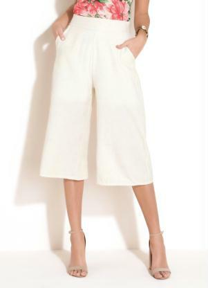 Cal�a Pantacourt Ampla com Z�per e Faixa (Cr�)