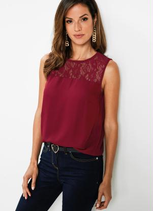 Blusa Regata com Decote em Renda (Bord�)