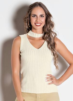 Regata com Gola Choker e P�rola (Off White)