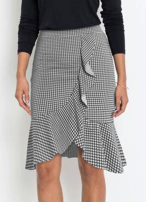 Saia com Babado (Pied de Poule Cinza)