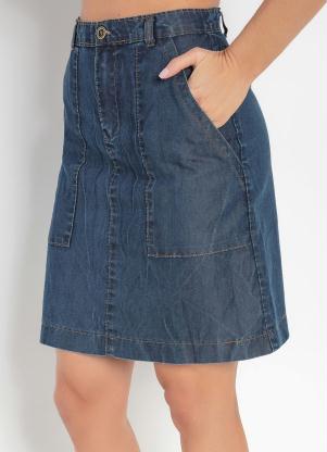 Saia Curta (Jeans) com Bolsos Frontais Saia Curta (Jeans) com Bolsos Frontais