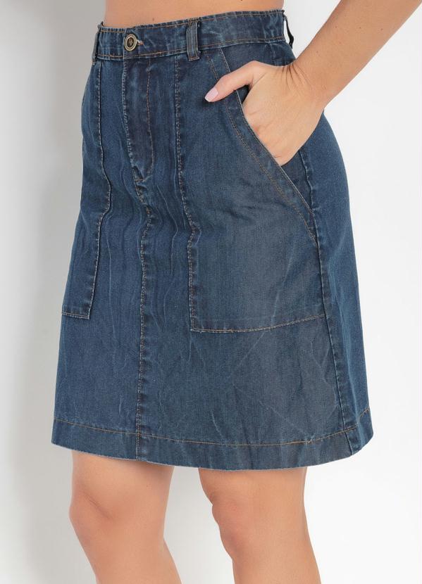 Saia Curta (Jeans) com Bolsos Frontais Saia Curta (Jeans) com Bolsos Frontais