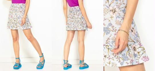 Saia Floral com Babado na Barra