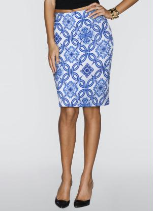 Saia Lápis Estampada (Branco e Azul) Saia Lápis Estampada (Branco e Azul)