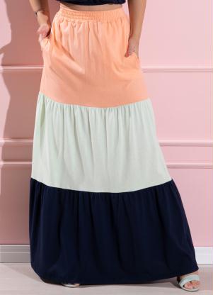 Saia Longa com Recortes (Coral, Verde e Marinho)