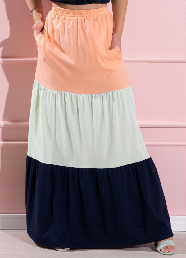 Saia Longa com Recortes (Coral, Verde e Marinho)