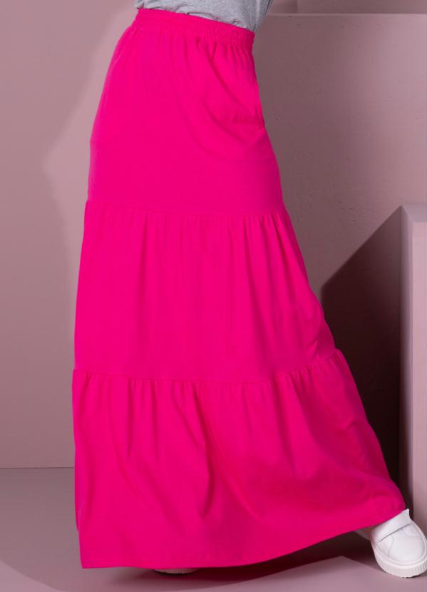 Saia Longa (Pink) em Camadas com Bolsos Saia Longa (Pink) em Camadas com Bolsos