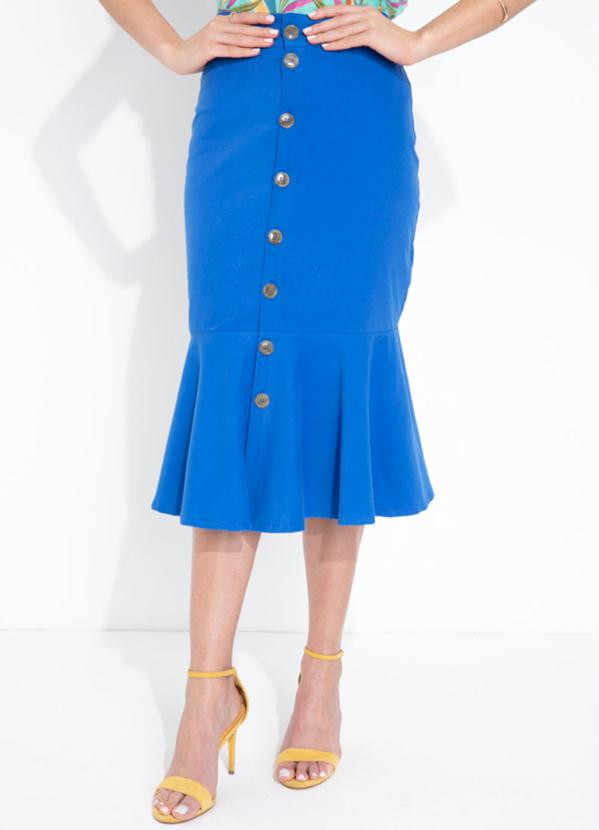 Saia (Azul) em Sarja com Bot�es Funcionais