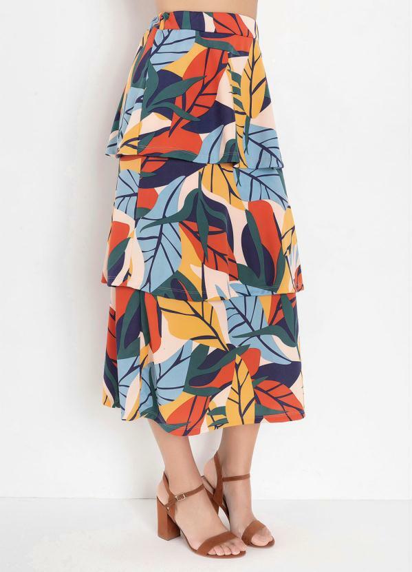 Saia Camadas (Folhas Color) Moda Evang�lica