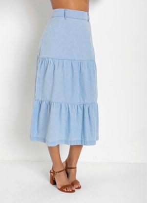 Saia Camadas (Jeans Claro) Moda Evang�lica