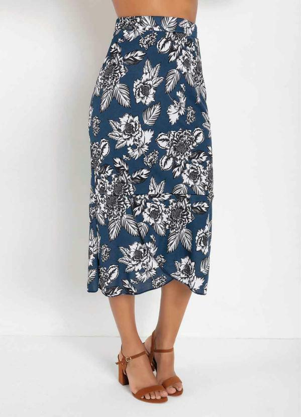 Saia com Babado (Floral Marinho) Moda Evang�lica