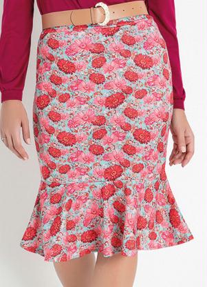 Saia com Babado (Floral Rosa) Moda Evangélica Saia com Babado (Floral Rosa) Moda Evangélica