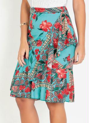 Saia com Babados (Floral Verde) Moda Evangélica Saia com Babados (Floral Verde) Moda Evangélica