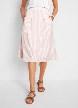 Saia com Bolsos Midi (Listrado Bege)