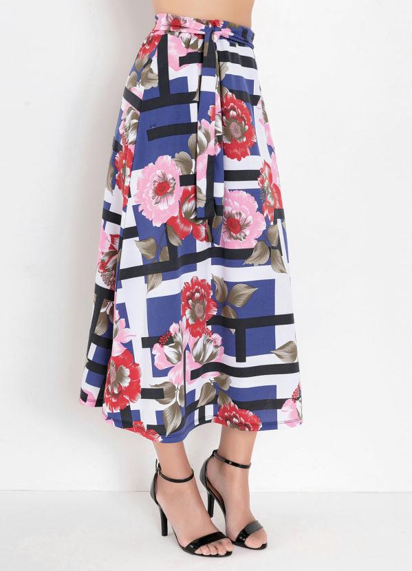 Saia com Faixa (Floral Branca) Moda Evang�lica