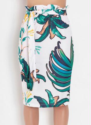 Saia com Faixa (Folhagem Branca) Moda Evangélica Saia com Faixa (Folhagem Branca) Moda Evangélica