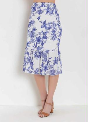 Saia com Fenda (Floral Azul) Moda Evangélica Saia com Fenda (Floral Azul) Moda Evangélica