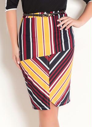 Saia com Fenda Frontal (Listrada) Moda Evangélica Saia com Fenda Frontal (Listrada) Moda Evangélica