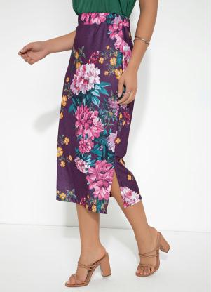 Saia com Fendas (Floral Roxa) Saia com Fendas (Floral Roxa)