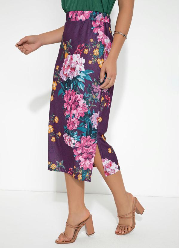 Saia com Fendas (Floral Roxa) Saia com Fendas (Floral Roxa)