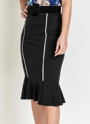 Saia com Filete Branco (Preta) Moda Evang�lica