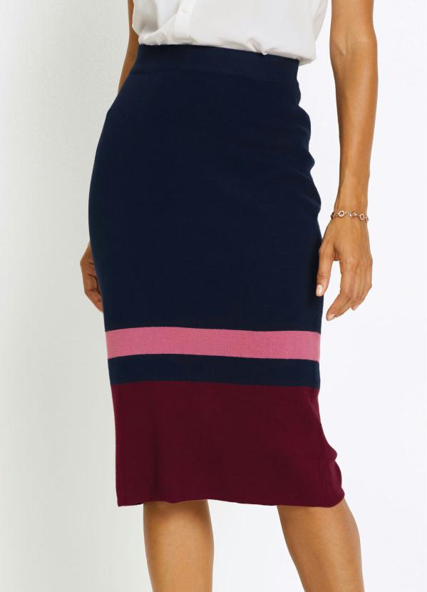 Saia de Tricô com Listra (Azul Marinho) Saia de Tricô com Listra (Azul Marinho)