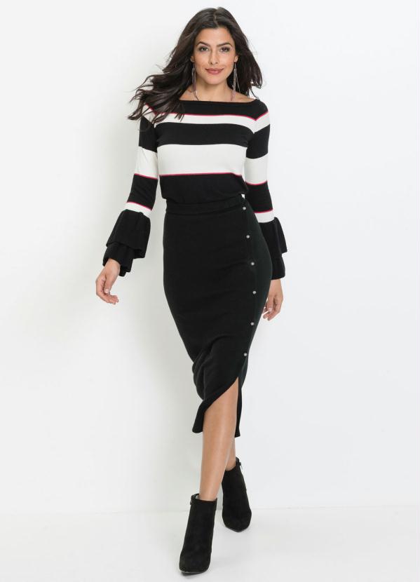 Saia de Tricô Midi com Botões (Preta) Saia de Tricô Midi com Botões (Preta)