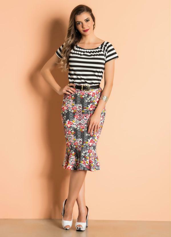 saia de malha estampada