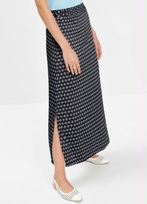 Saia Estampada com Fendas Laterais (Branco/Preto) Saia Estampada com Fendas Laterais (Branco/Preto)