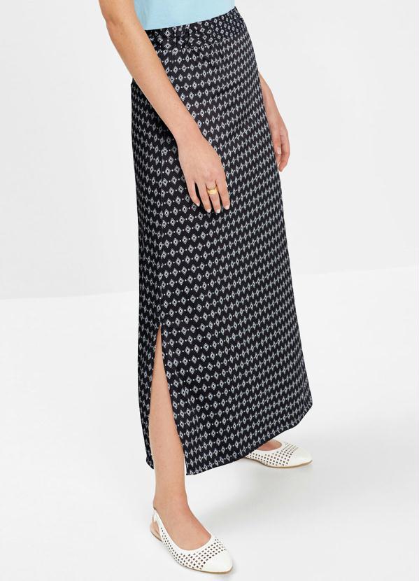 Saia Estampada com Fendas Laterais (Branco/Preto) Saia Estampada com Fendas Laterais (Branco/Preto)