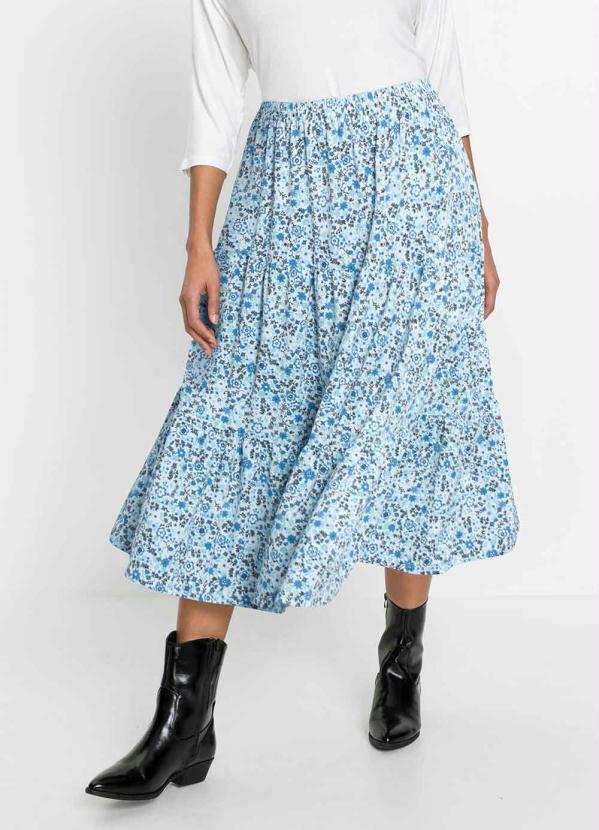 Saia Estampada em Camadas (Liberty Azul) Saia Estampada em Camadas (Liberty Azul)