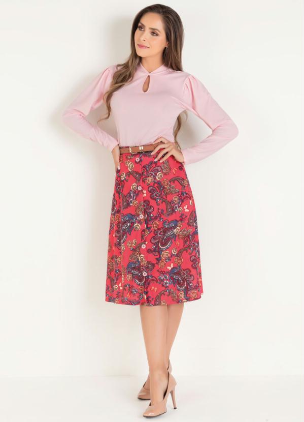 Saia Evas� com Bot�es (Floral) Moda Evang�lica