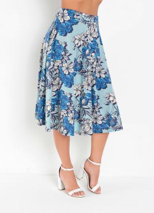 Saia Evasê (Floral Azul) Moda Evangélica Saia Evasê (Floral Azul) Moda Evangélica
