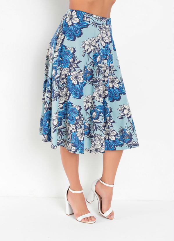Saia Evasê (Floral Azul) Moda Evangélica Saia Evasê (Floral Azul) Moda Evangélica